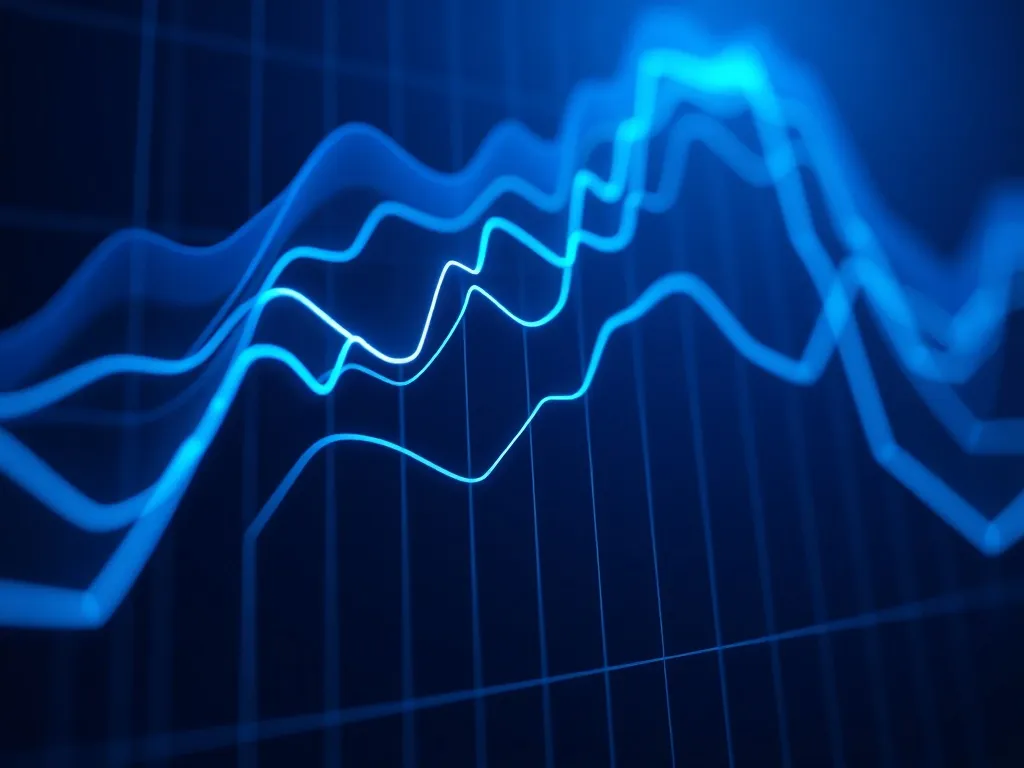 Abstract 3D digital data visualization chart with blue glowi