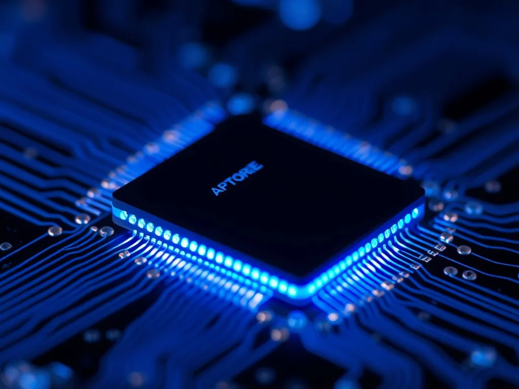 A close up of a microchip with glowing blue circuits, futuri