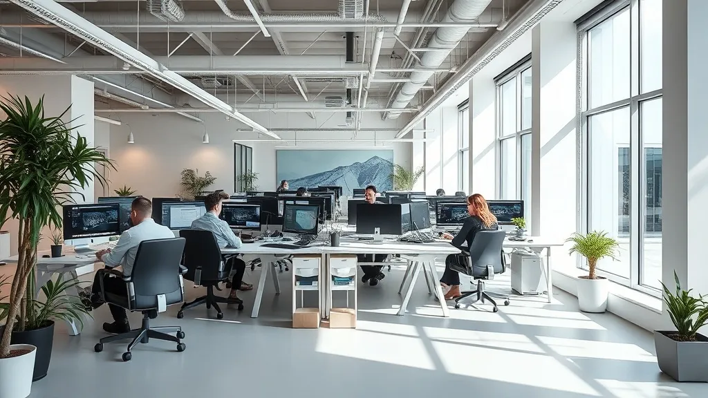 A modern office space in Veszprem with people working on com