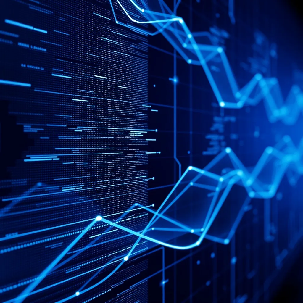 Abstract data visualization with blue and white lines on a d